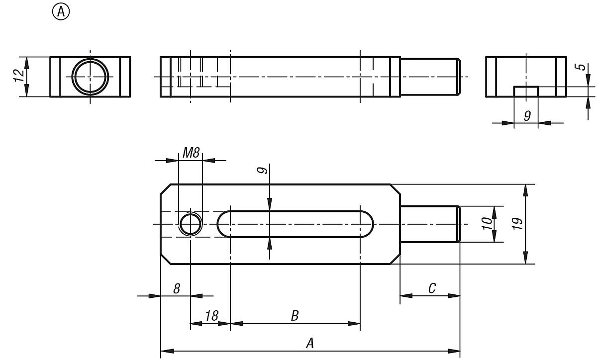 Kipp K0834.08063 SPANNEISEN, SPANNANSATZ RUND - K0834-A Spanneisen Spannansatz rund Form A - Massblatt