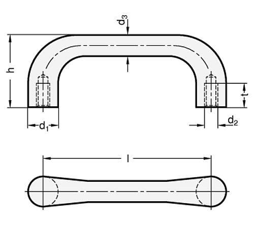 Ganter 225-18-BL BÜGELGRIFF BEARBEITET - GN 225 Buegelgriffe - Stahlguss-Skizze