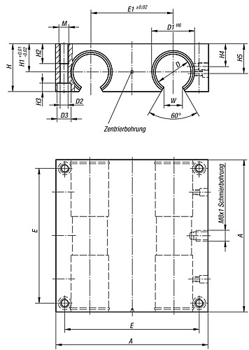 Norelem 21555-121012 LINEARGEHÄUSEEINHEIT D=12, QUADRO, MIT KUGELLAGER 21510 1212 - Norelem 21555 Lineargehaeuseeinheiten Quadro - offen