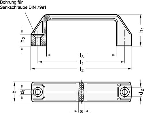 Ganter 528.2-PA-117-SW ELESA BÜGELGRIFF, SCHWARZ, für Senkschrauben DIN 7991 - GN 528-2 Buegelgriffe - Kunststoff - fuer Senkschraube-Skizze