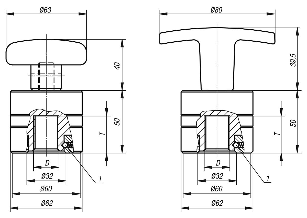 Norelem 04751-40202 SPANNMUTTER MIT T GRIFF - NLM 04751 Spannmuttern  mit Stern  oder T Griff - Massblatt