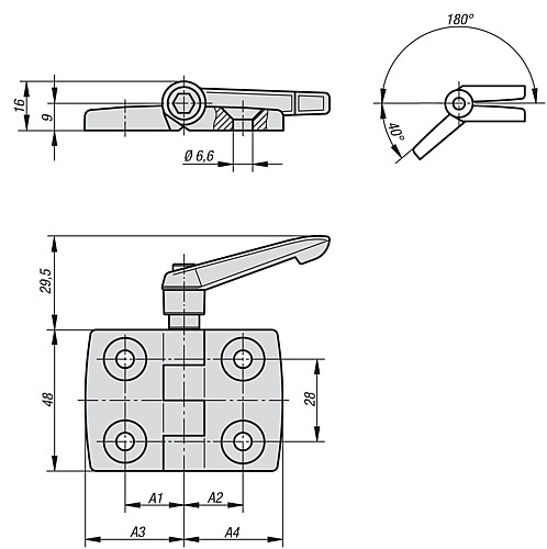 Kipp K0436.502828 SCHARNIER AUS KUNSTSTOFF, MIT KLEMMFUNKTION - KIPP K0436 Scharniere aus Kunststoff - mit Klemmfu