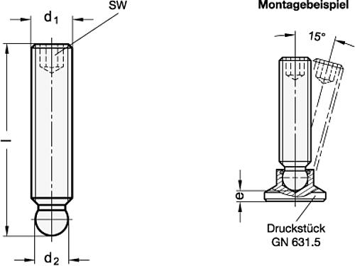 Ganter 632.5-M10-40 EDELSTAHL GEWINDESTIFT MIT INNENSECHSKANT - GN 632-5 Gewindestifte - Edelstahl-Skizze