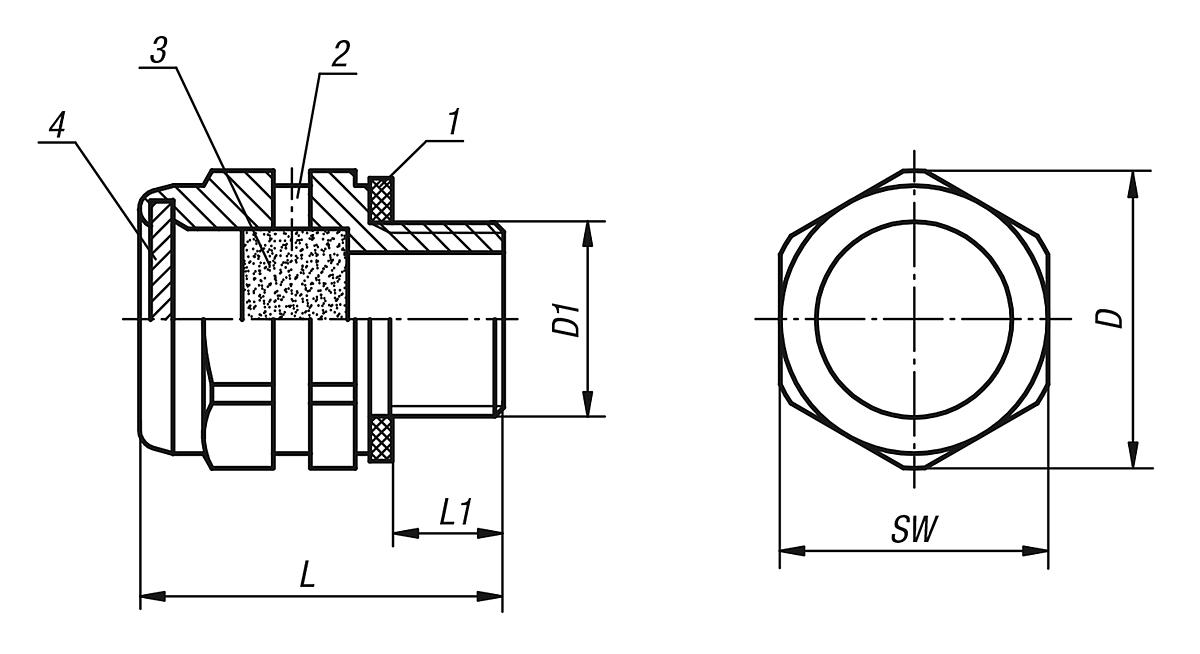 Kipp K0460.30012 MESSING ENTLÜFTUNGSSCHRAUBE, D=30, D1=G 1/2 - K0460 Messing Entlueftungsschrauben - Massblatt