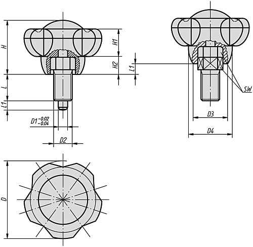 Kipp K0245.1308 ARRETIER  UND SPANNGRIFF GR.3, D=63, M16X1.5, DECKEL SCHWARZGRAU - KIPP K0245 Arretier und Spanngriffe