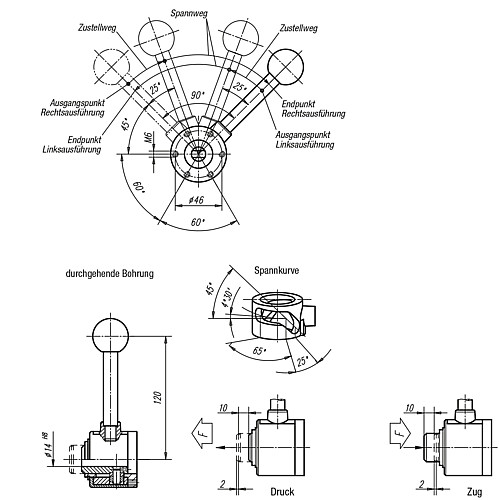 Norelem 04410-30 SPANNELEMENT ACTIMA RECHTS DRUCK, DURCHGEHENDE BOHRUNG - Norelem 04410-B Spannelement actima mit durchgehender Bohrung