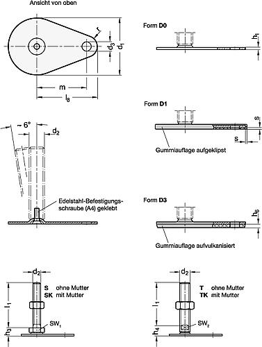 Ganter 45-80-M10-60-D3-S Edelstahl Stellfüße, A4, mit Befestigungslasche, Tropfenform - GN 45 Edelstahl Stellfuesse - A4 - mit Befestigungslasche - Tropfenform-Abbildung