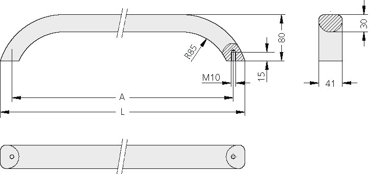 Leschhorn BG-40.500.14  Oval-Profilaluminium Bogengriffe 40 mm, A 500,  schwarz eloxiert - LE70054 BG-40 Oval-Profilaluminium Bogengriffe - Technische Zeichnung