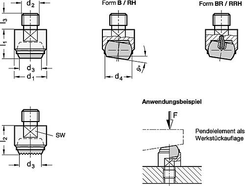 Ganter 709.15-50-M20-RH Edelstahl Pendelelemente, mit Gewindezapfen - GN 709-15 Edelstahl Pendelelemente - mit Gewindezapfen-Skizze