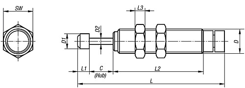 Norelem 26300-0807506 INDUSTRIE STOSSDÄMPFER, EINSTELLBAR, M8X0,75, C=6 - Norelem 26300 Industrie Stossdaempfer einstellbar