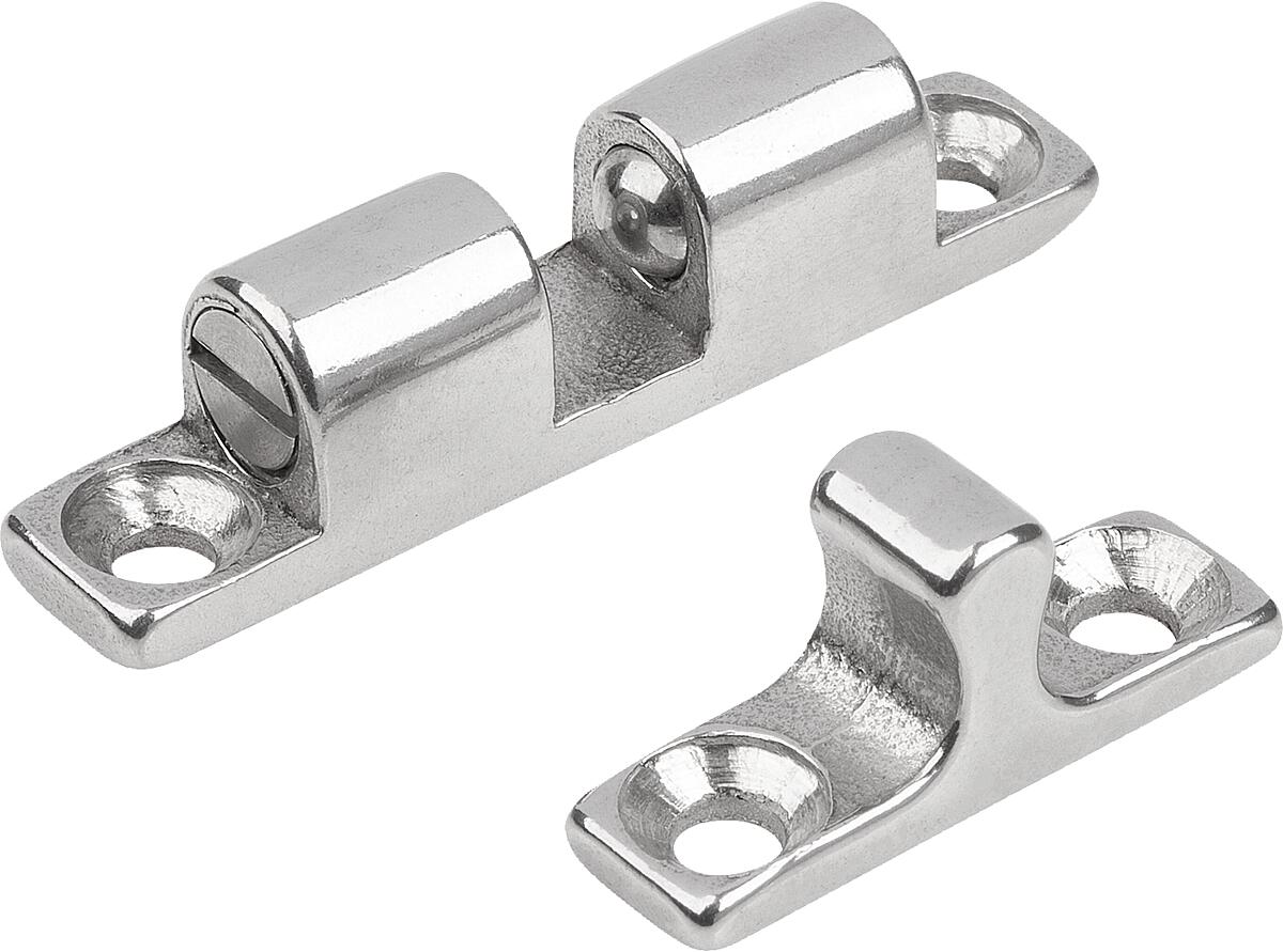 Norelem 03075-702 DOPPELKUGELSCHNÄPPER, L=70, B=13, H=17, A=60, EDELSTAHL 1.4401 GESTRAHLT, KOMP:KUGEL AUS EDELSTAHL - 03075-702 DOPPELKUGELSCHNAEPPER-L 70-B 13-H 17-A 60-EDELSTAHL 1-4401 GESTRAHLT-KOMP KUGEL EDELSTAHL