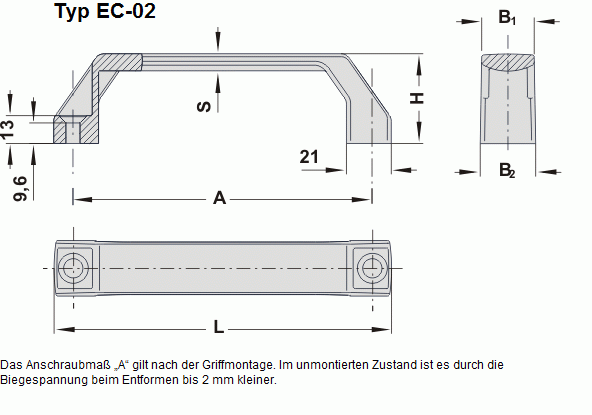 Leschhorn 01421-117 Bügelgriffe, Economy Kunststoff für Zylinderschrauben d 8,5mm, A 117,   Polyamid schwarz - LE 01421 EC-02 ECONOMY Kunststoff Buegelgriffe - Massblatt