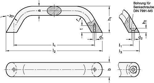 Ganter 565.3-20-120-A-BL HALTEGRIFF - GN 565-3 Buegelgriffe - Aluminium-Skizze