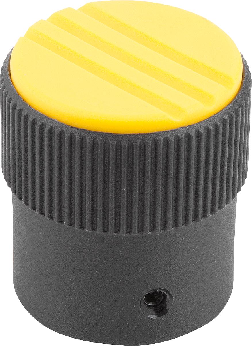 Norelem 06100-12067 NOVO.GRIP DOSIERKNOPF GR.2  D=6H8, FORM A, DECKEL RAPSGELB - 06100-12067 NOVO-GRIP DOSIERKNOPF GR-2  D 6H8 - FORM A - DECKEL RAPSGELB