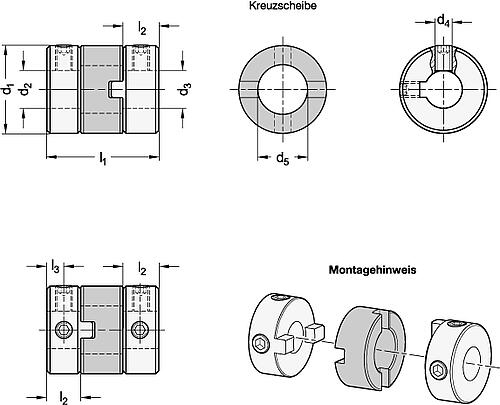 Ganter 2243-38-B15-20-AL-KU Kreuzschieberkupplungen mit Gewindestift - GN 2243 Kreuzschieberkupplungen mit Gewindestift-Abbildung