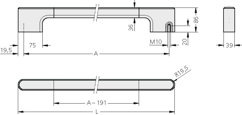 Leschhorn MS-05.600.56   solider Maschinengriffe A 600,  Schenkel anthrazit / Steg natur Griff aus Einzelelementen, komplett montiert - Leschhorn MS-05 solider Maschinengriffe