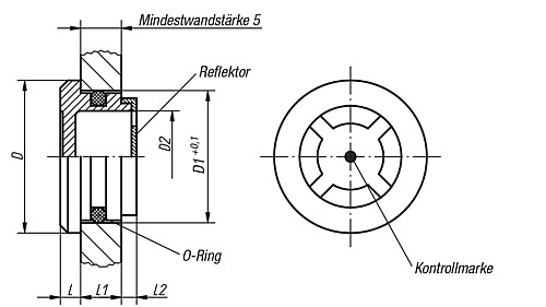 Norelem 28006-3632 EINPRESS ÖLSCHAUGLAS, D=36, D1=32 - Norelem 28006 Einpress Oelschauglaeser