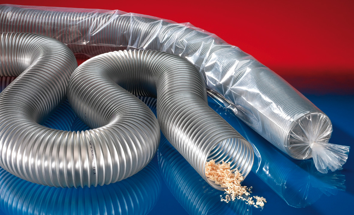 Norres 531-0200-0000-5 Antistatischer Polyurethanschlauch für die Holzindustrie, leicht, schwerentflammbar, Innen-Ø 200-203 mm, Aussen-Ø 208 mm, Biegeradius 108 mm - Norres 531 - TIMBERDUC PUR 531 AS -XLD-