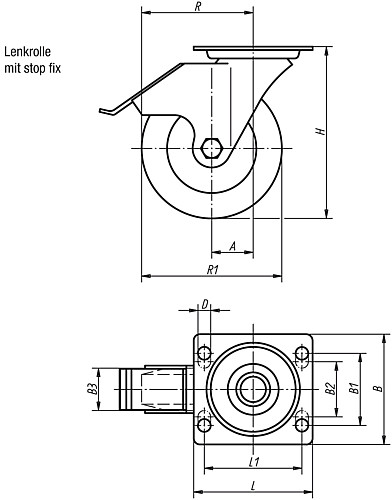 Norelem 95016-080252 Lenkrolle mit stop fix - Norelem 95016-LS Lenkrolle mit stop fix