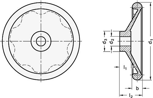 Leschhorn 3670 360-B30 SCHEIBENHANDRAD DIN 3670 (OHNE NUT,OHNE STAHLBUCHSE) - DIN 3670 Scheibenhandraeder - Aluminium-Skizze