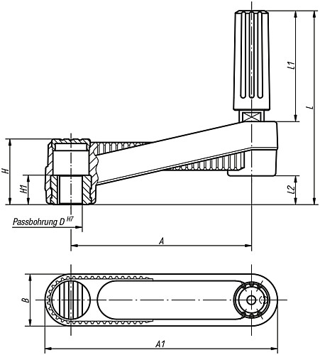 Norelem 06500-310802 NOVO.GRIP HANDKURBEL ZYL.GRIFF DREHBAR, GR.1, A=80, D=8H7 MI - Norelem 06500-PBMN Handkurbeln mit Zylindergriff drehbar - Passbohrung mit Nut