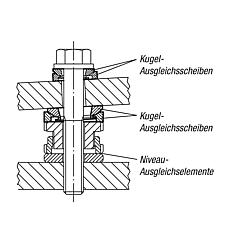 Leschhorn 12206-M10-ST Kugelausgleich-Scheiben d1= 32 d2= 13, für Schraube M10, Stahl 1.7225 verzinkt - 12206 Kugelausgleichscheibe-Skizze