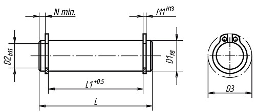 Norelem 04250-05 ACHSBOLZEN, D1=5, L=18 - Norelem 04250 Achsbolzen