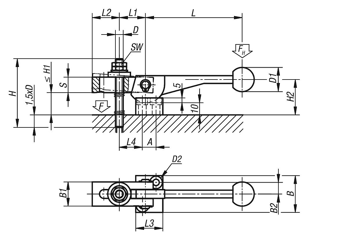 Norelem 04330-10 EXZENTERSPANNER M. ENDSPANNUNG, M10 - NLM 04330 Exzenterspanner  mit Endspannung - Massblatt