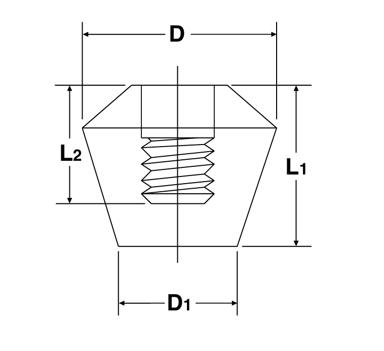 DESTACO 215219 Polyurethan-Kappe, flach, für Spindel 1/4-20 (zöllig), Farbe: schwarz - DESTACO 119-2-Polyurethan-Kappe - flach-rot-schwarz-metrisch-zoellig-Skizze