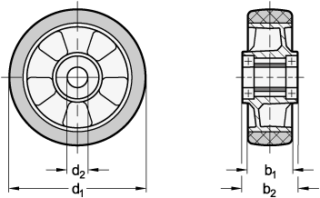 Ganter 22886-100-K-A  Räder, Laufbelag Polyurethan, Radkörper Aluminium, Raddurchmesser d1: 100, Lagerart: K - Kugellager, Form: A - Rad ohne Gehäuse - GN 22886 Raeder - Laufbelag Polyurethan - Radkoerper Aluminium - Massblatt
