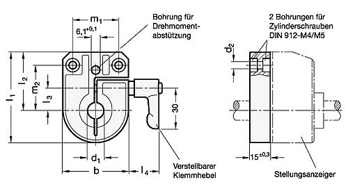 Ganter 954.6-33-B10 KLEMMPLATTE MIT KLEMMHEBEL F. STELLUNGSANZ. GN 954 - GN 954-6 Klemmplatten fuer Stellungsanzeiger GN 954 - GN 9054-Skizze