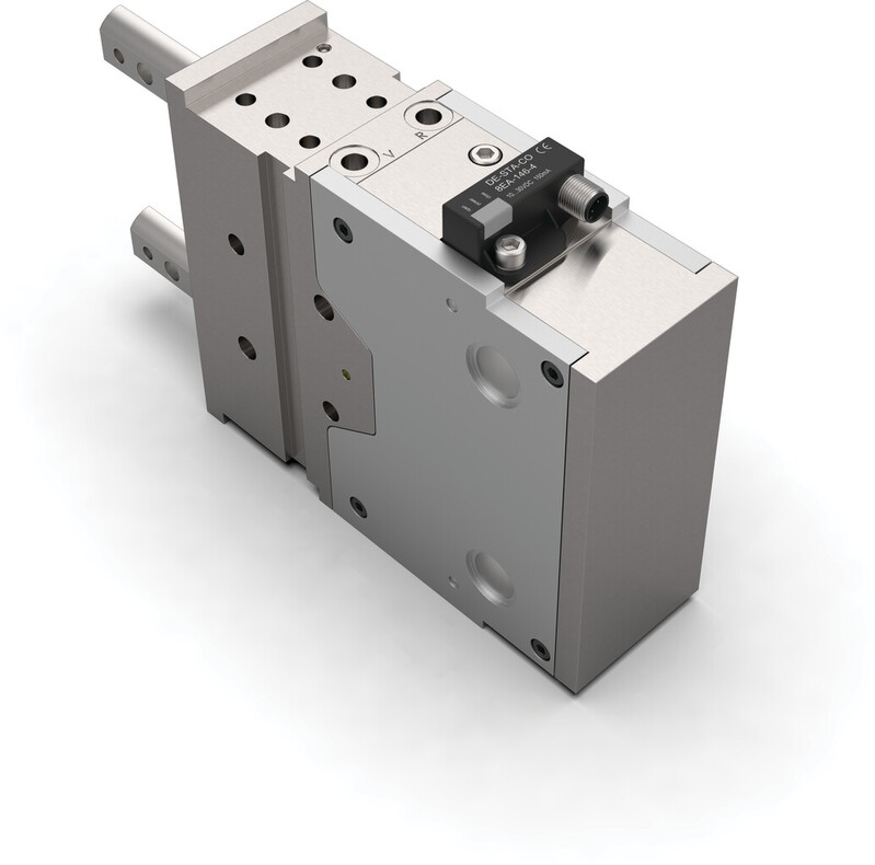 DESTACO 85D5-2C40000004 Doppelter Schubstangenspanner - DESTACO 85D5-2 K8 Doppelter Schubstangenspanner ohne Handhebel - L8 -PNP- M12x1 - Abfragung-Abbildung