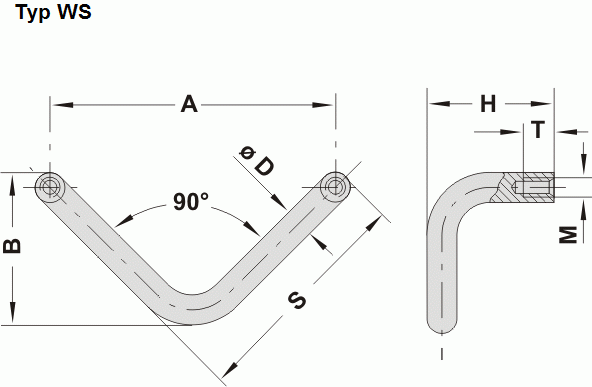 Leschhorn WS-10.090.22   Winkelstahl Griffe A 90,  hochglanzverchromt - Leschhorn WS Winkelstahl Griffe