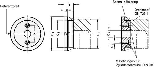 Ganter 723.3-33,5-B6-B BEZUGSFLANSCH OHNE REIBRING - GN 723-3 Bezugsflansche fuer GN 723-4-Skizze