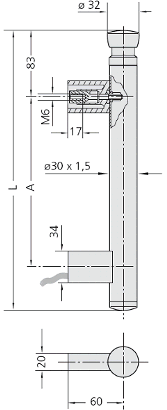 Leschhorn FG5-21.200.54   Funktionsgriffe A 200,  Griff mit Not-Halt beleuchtet - Leschhorn FG5 Funktionsgriffe mit elektrischer Schaltfunktion - Zeichnung