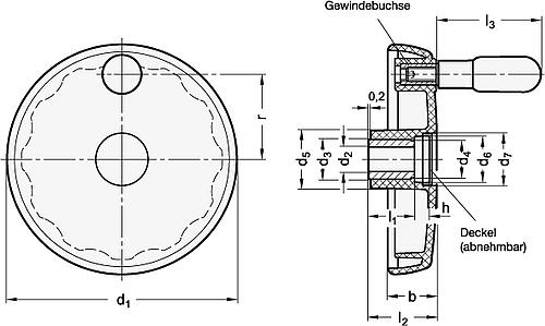 Ganter 521.5-100-B10-A Scheibenhandräder, Kunststoff, Buchse / Griffachse Edelstahl - GN 521-5 Scheibenhandraeder - Kunststoff - Buchse - Griffachse Edelstahl-Abbildung