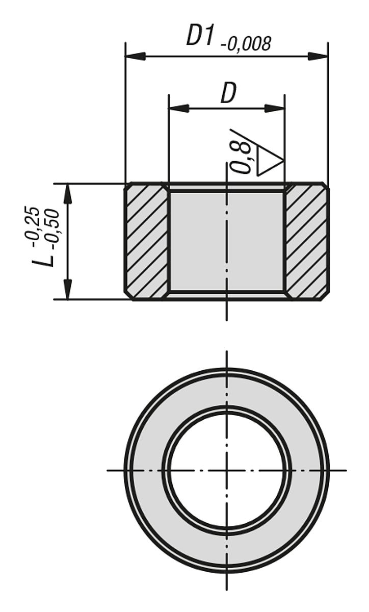 Norelem 03154-116025 ZENTRIERBUCHSE GÜTE I, D=16, L1=25 - NLM 03154 Zentrierbuchsen - Massblatt