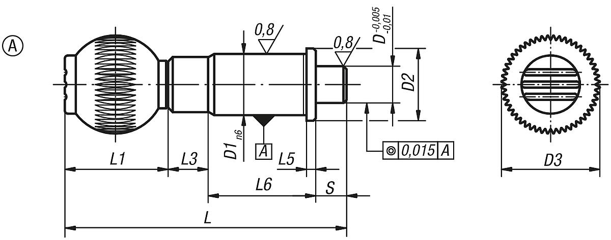 Norelem 03186-016 PRÄZISIONS ARRETIERBOLZEN D=16, ZYL. AUFNAHME, TYP A - NLM 03186-A Praezisions Arretierbolzen mit zylindrischer Aufnahme Typ A - Massblatt