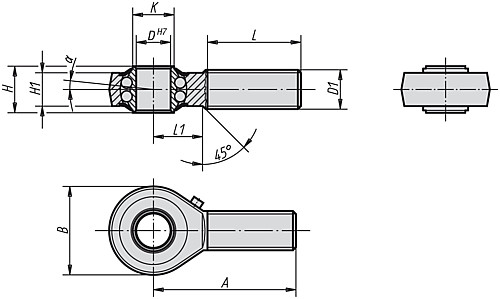 Kipp K0716.06 GELENKKOPF M. KUGELLAGERUNG RECHTS, D=6H7 - KIPP K0716 Gelenkkoepfe mit Kugellagerung Aussengewi