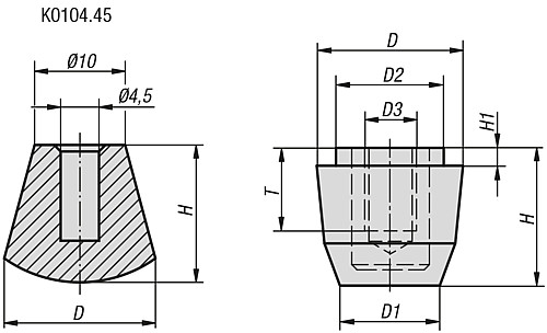 Kipp K0104.45 NEOPREN DRUCKSTÜCK, Bohrung M4,5, H=10 - KIPP K0104 Druckstuecke aus Neopren