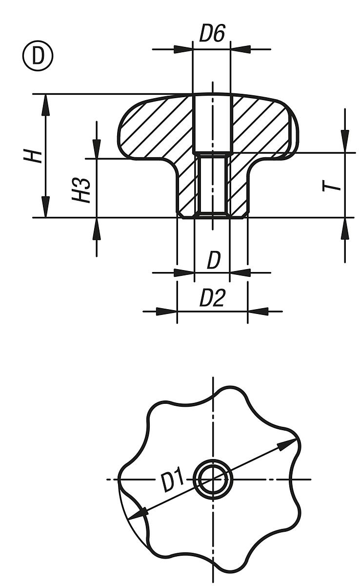 Norelem 06194-440082 STERNGRIFF                    EDELSTAHL, FORM D, D1=40, D5=M8 - NLM 06194-D Sterngriffe aehnlich DIN 6336 Edelstahl - Form D - Massblatt