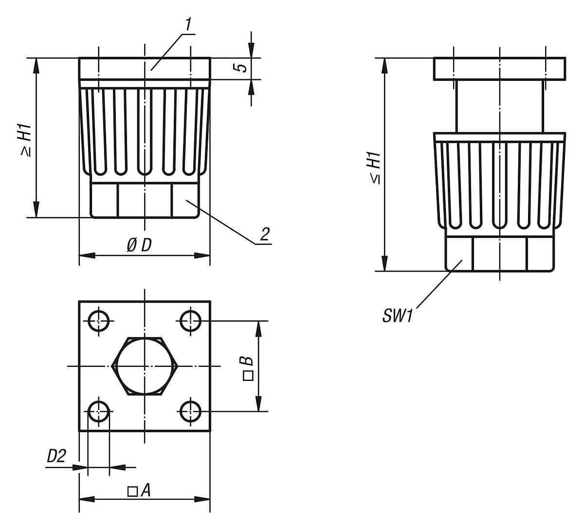 Norelem 27841-4006 GER TEFUSS, HÖHENVERSTELLBAR - NLM 27841 Geraetefuesse hoehenverstellbar - Massblatt
