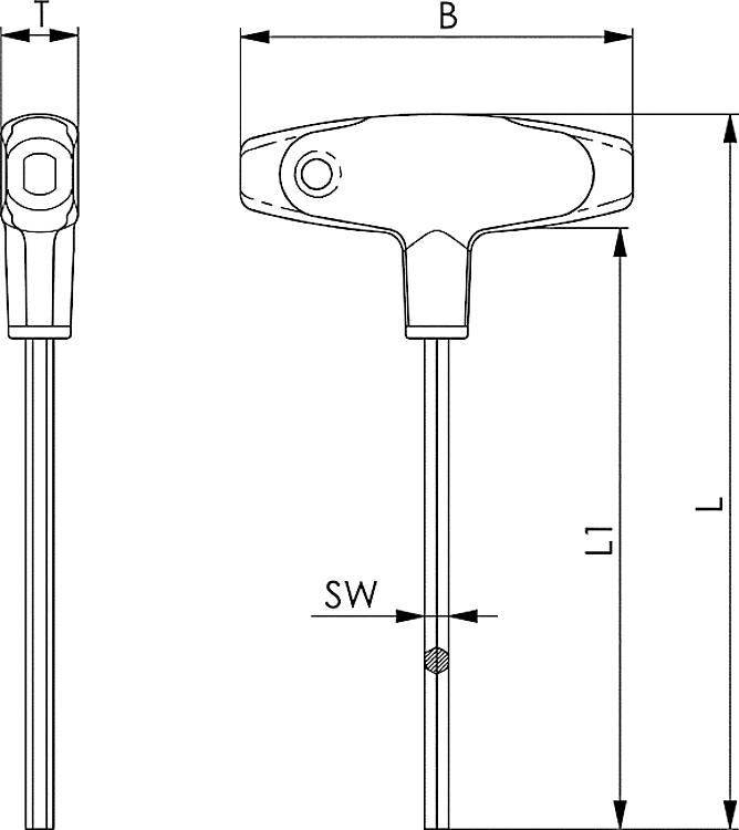 AMF 906QE-10x100 Sechskantschraubendreher (mm) mit ergonomischen 2-Komponenten-Quergriff, SW: - Zoll, B: 100, L: 138 - LE 906QE Sechskantschraubendreher -mm- mit ergonomischen2-Komponenten-Quergriff-Skizze