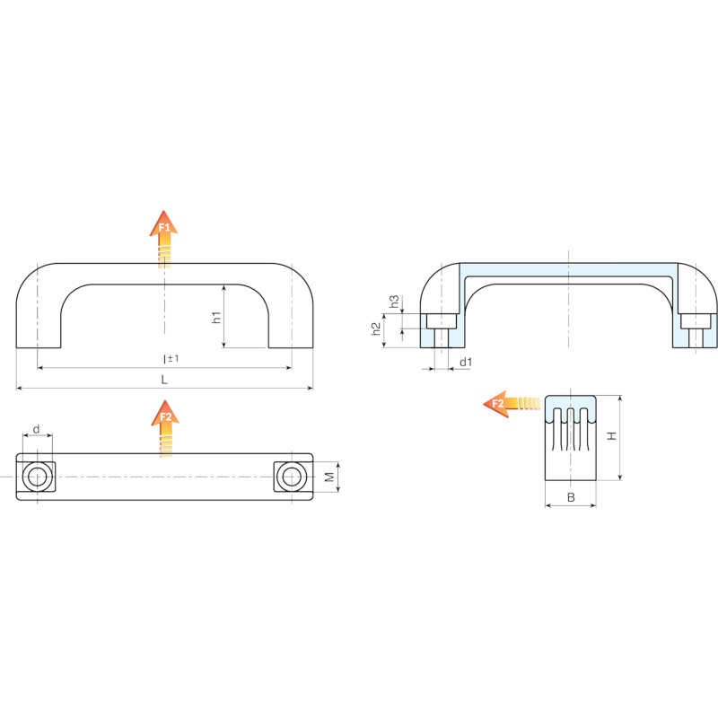 Leschhorn B224 Bügelgriffe  l 94; L 110; Bohrung d1 6,5; Kunststoff PA, schwarz - LE B224 Buegelgriffe - Kunststoff-EcoLine-Abbildung