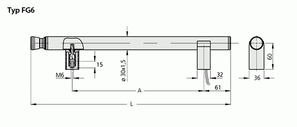 Leschhorn FG6-20.300.54   Funktionsgriffe A300,  Griff mit Not-Halt (2Öffner, 1Schließer) - Zeichnung FG6 Funktionsgriffe mit elektrischer Schaltfunktion