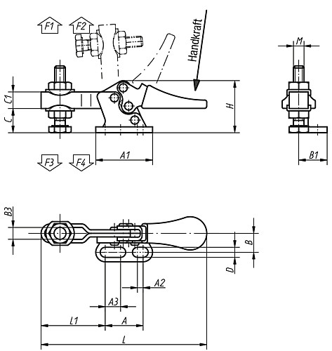 Kipp K0071.0050 MINISCHNELLSPANNER HORIZONTAL, MIT WAAGRECHTEM FUSS LINKS, P - KIPP K0071 Minischnellspanner horizontal mit waag