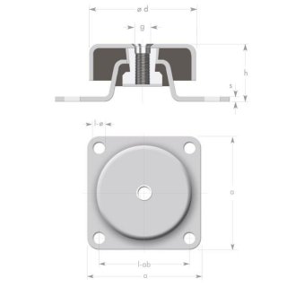 Leschhorn SCM-058NR45-100-M6 Maschinenlager, d= 58mm, Gewinde M6, Isolation: Neopren, Stat. Last 25-100 kg, - LE70219 Schwingungsdaempfer