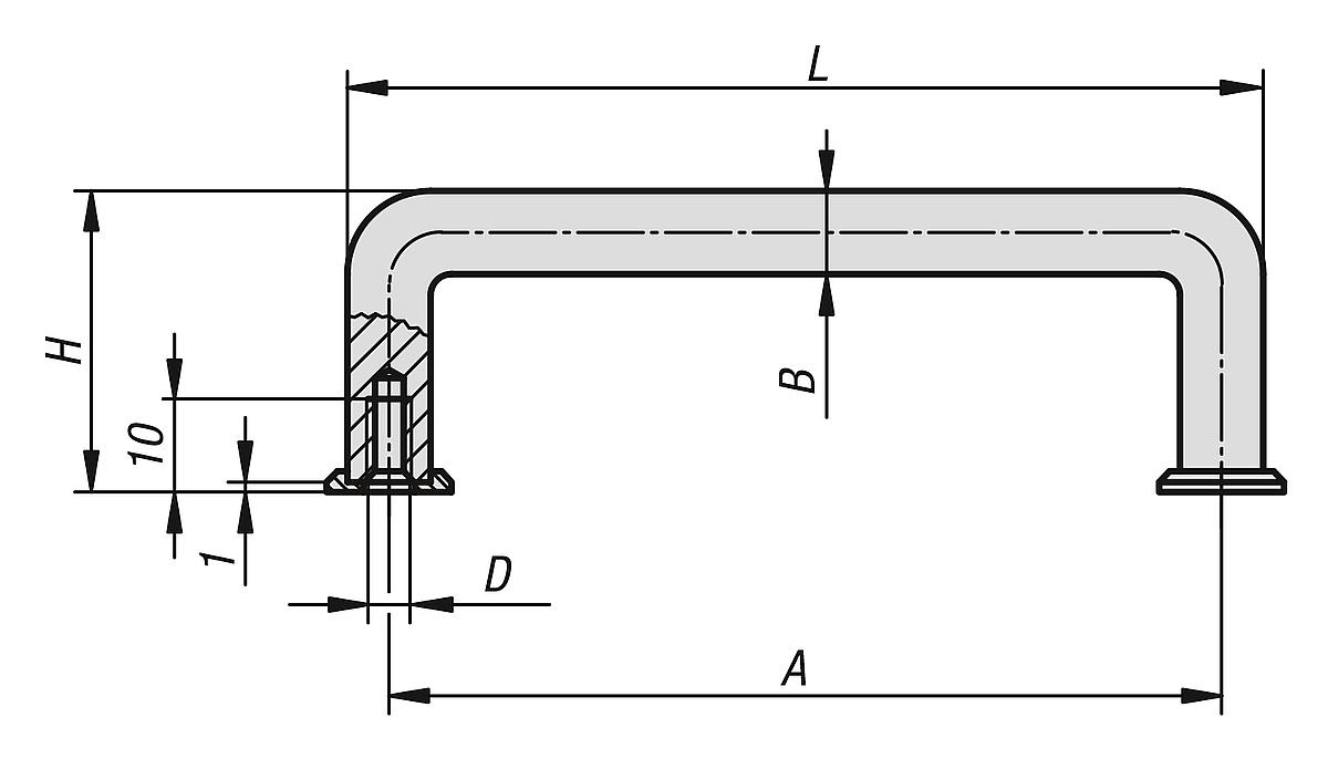 Kipp K0201.200051 BÜGELGRIFF RUND, A=200, M5, SCHWARZ ELOXIERT - K0201 Buegelgriffe rund - Massblatt