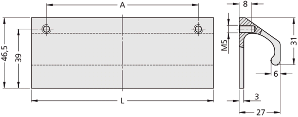 Leschhorn LF-02.200.04   Aluminium Griffleisten A 200,  schwarz eloxiert - Leschhorn LF-02 Aluminium Griffleisten - Zeichnung