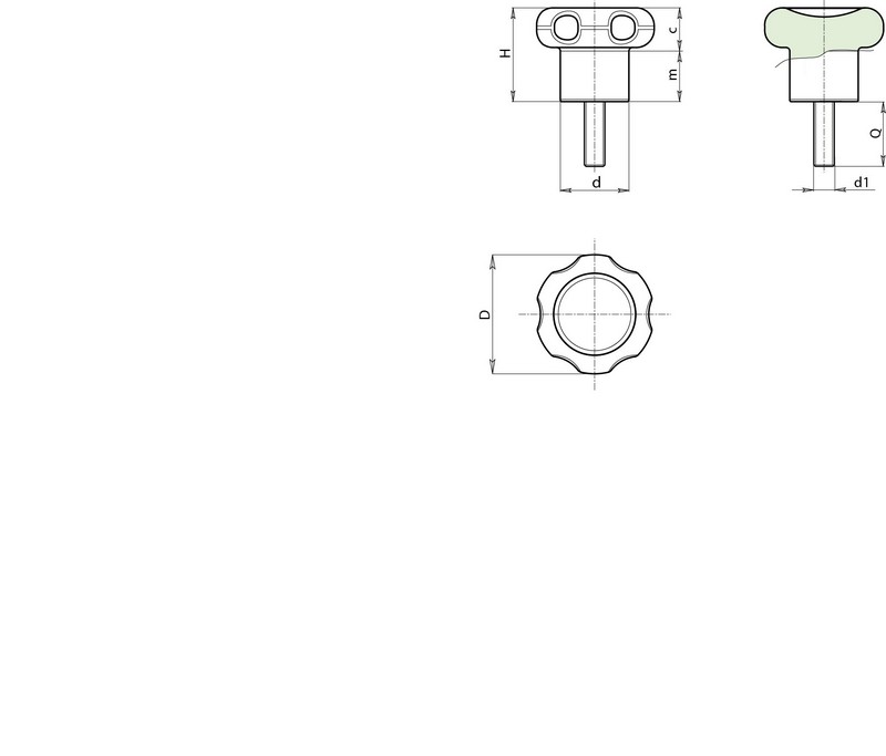 Leschhorn F111  Sterngriffschrauben  D 33; d 19; Gewinde d1 M08; Kunststoff PA, schwarz - Boteco F111 Sterngriffschrauben